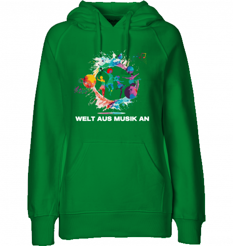 Organic Hoodie (women) WELT AUS MUSIK AN - white typo