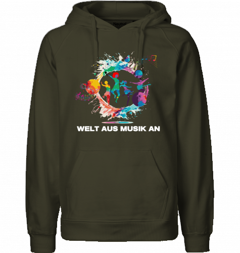 Organic Hoodie (men) WELT AUS MUSIK AN - white typo